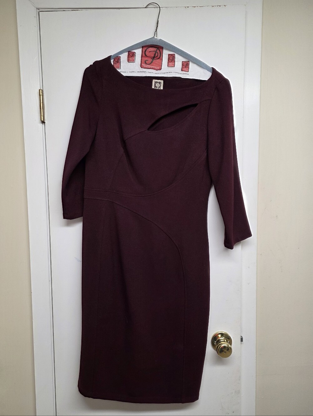 Anne Klein Wine Midi Sheath Dress with Cutout Detail